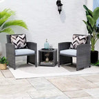 Ensemble bistro 3 pièces à bascule, mobilier de jardin en rotin comprenant chaises de conversation, table basse et coussins pour balcon, terrasse ou piscine.