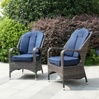 Fauteuil de jardin en osier marron 2 pièces avec coussin