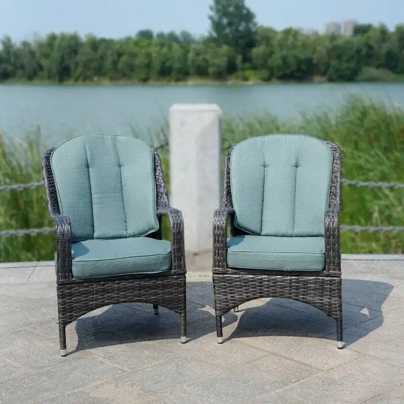 Fauteuil de jardin en osier marron 2 pièces avec coussin