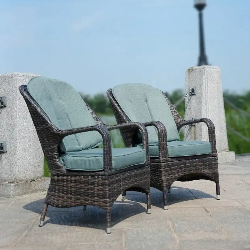 Fauteuil de jardin en osier marron 2 pièces avec coussin
