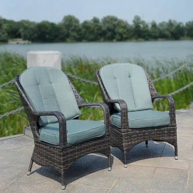 Fauteuil de jardin en osier marron 2 pièces avec coussin