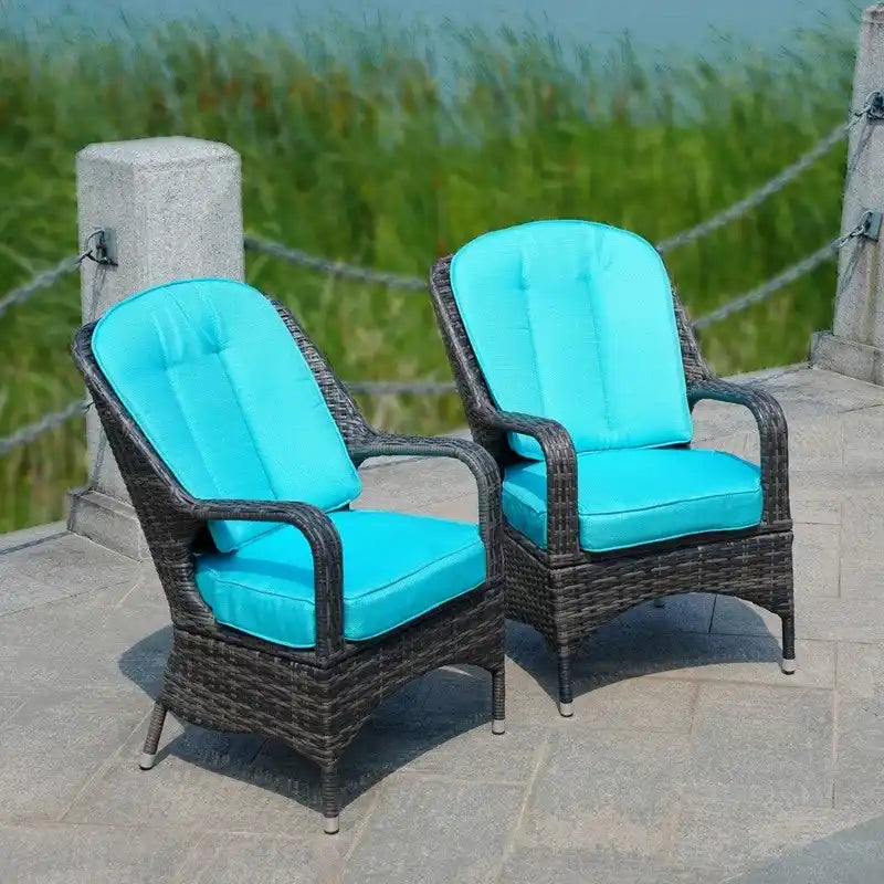 Fauteuil de jardin en osier marron 2 pièces avec coussin