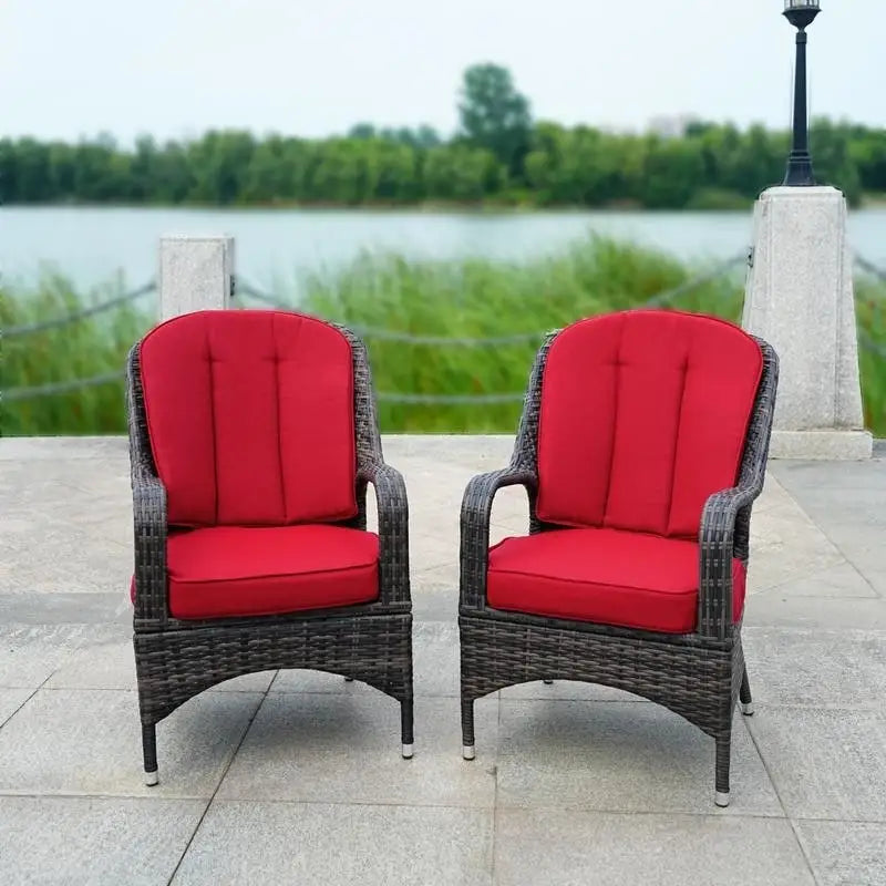 Fauteuil de jardin en osier marron 2 pièces avec coussin