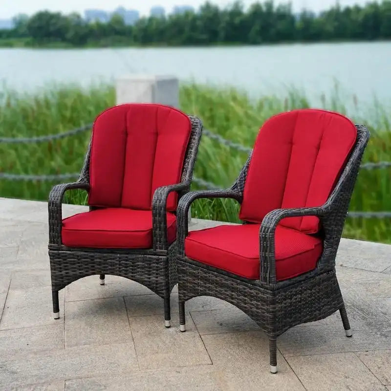 Fauteuil de jardin en osier marron 2 pièces avec coussin