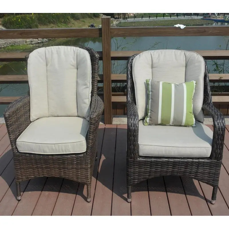 Fauteuil de jardin en osier marron 2 pièces avec coussin