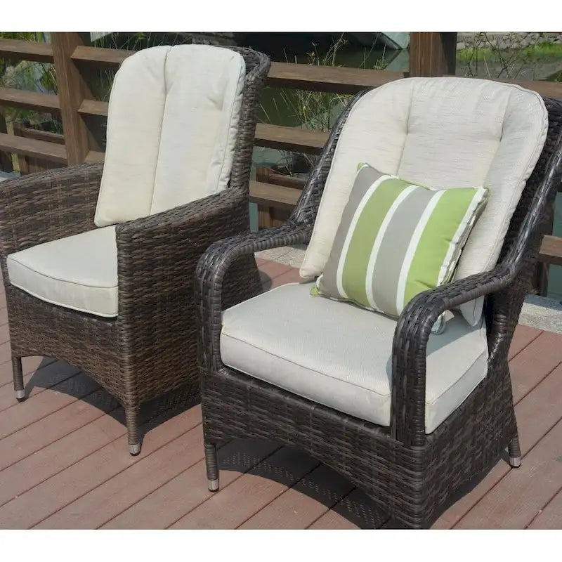 Fauteuil de jardin en osier marron 2 pièces avec coussin