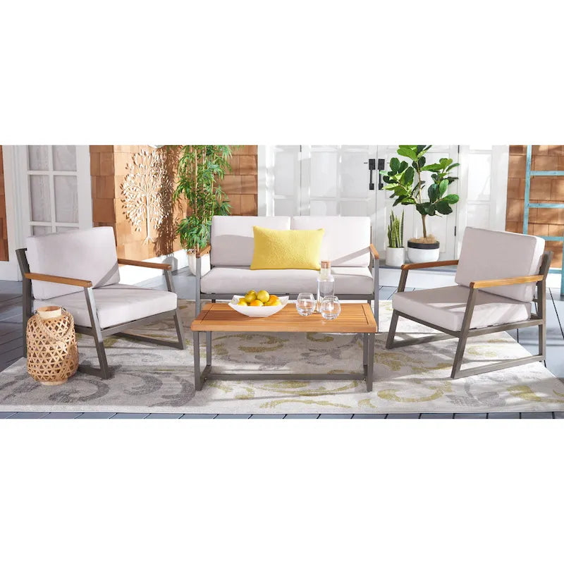 Ensemble de conversation de patio extérieur Ulviyya 4 pièces SAFAVIEH - 48 po L x 27 po P x 28 po H