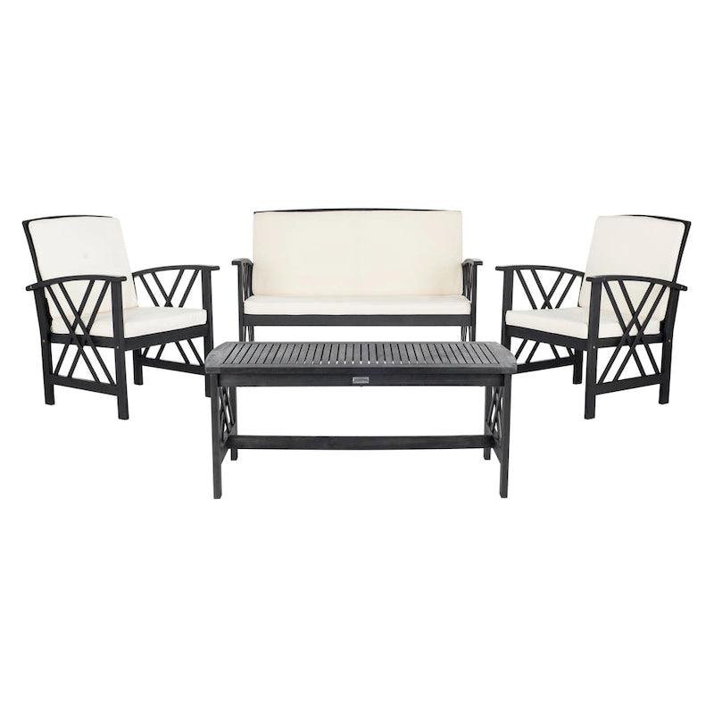 Ensemble de conversation de patio extérieur SAFAVIEH Nayely 4 pièces en bois massif d'acacia - 40 po L x 20 po P x 17 po H
