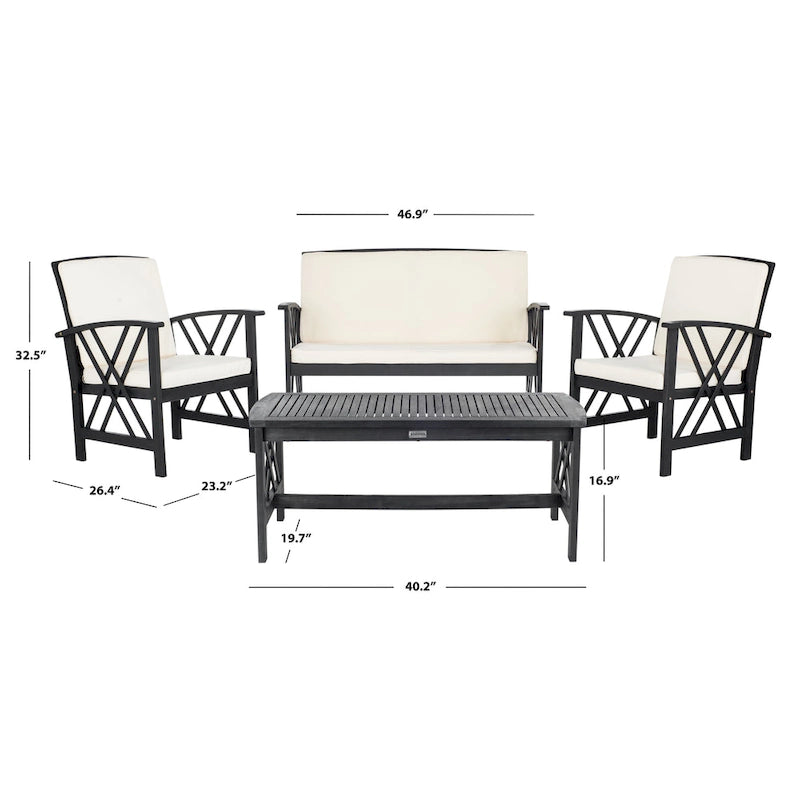 Ensemble de conversation de patio extérieur SAFAVIEH Nayely 4 pièces en bois massif d'acacia - 40 po L x 20 po P x 17 po H
