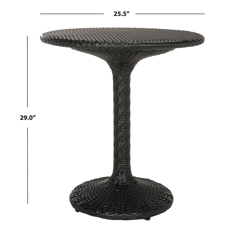 Table bistro d'extérieur SAFAVIEH en rotin noir et osier - 65 x 65 x 74 cm (27 po L x 22 po P x 28 po H)