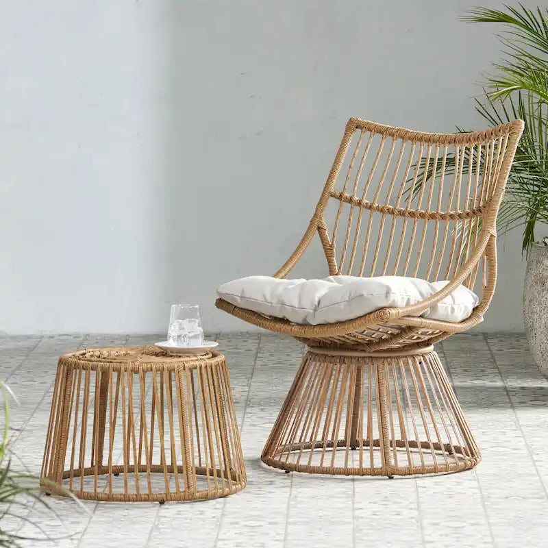 Caryl Outdoor Wicker Chair and Side Table Set with Cushion by Christopher Knight Home