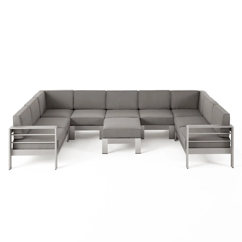Ensemble canapé d'angle moderne d'extérieur 9 places en aluminium en forme de U avec pouf, par Christopher Knight Home, Cape Coral