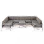 Ensemble canapé d'angle moderne d'extérieur 9 places en aluminium en forme de U avec pouf, par Christopher Knight Home, Cape Coral