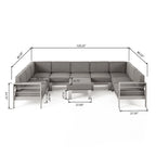 Ensemble canapé d'angle moderne d'extérieur 9 places en aluminium en forme de U avec pouf, par Christopher Knight Home, Cape Coral