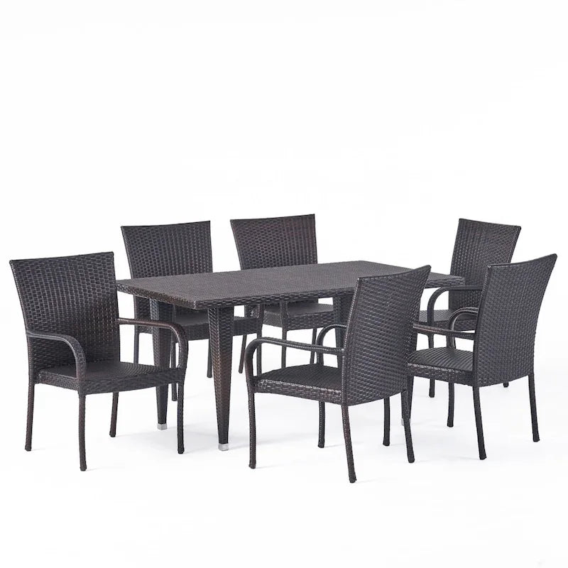 Ensemble de salle à manger d'extérieur en osier Delani 7 pièces par Christopher Knight Home