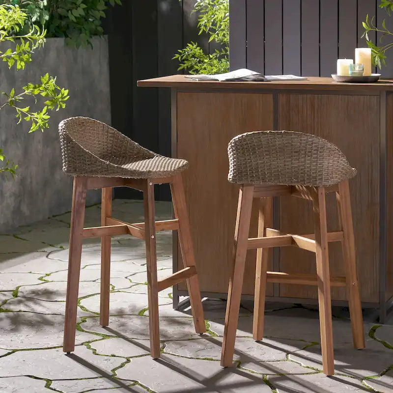 Tabourets de bar d'extérieur en osier Cayuga et bois d'acacia de Christopher Knight Home