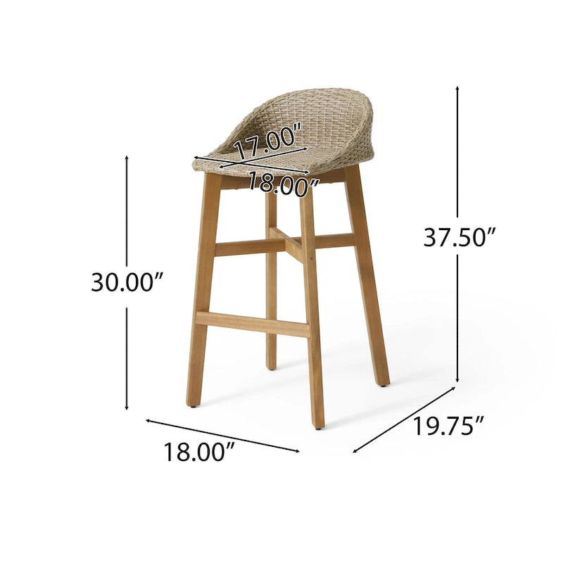 Tabourets de bar d'extérieur en osier Cayuga et bois d'acacia de Christopher Knight Home