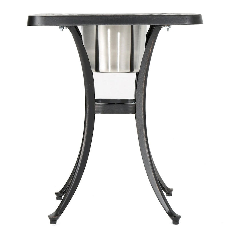Table bistro d'extérieur Ava en fonte d'aluminium avec seau à glace, par Christopher Knight Home - 53,3 cm (P) x 53,3 cm (L) x 63,5 cm (H)
