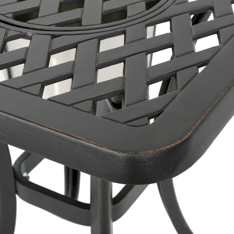 Table bistro d'extérieur Ava en fonte d'aluminium avec seau à glace, par Christopher Knight Home - 53,3 cm (P) x 53,3 cm (L) x 63,5 cm (H)