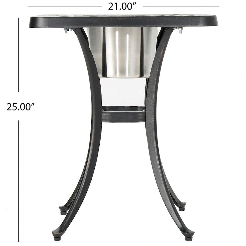Table bistro d'extérieur Ava en fonte d'aluminium avec seau à glace, par Christopher Knight Home - 53,3 cm (P) x 53,3 cm (L) x 63,5 cm (H)