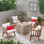 Ensemble de fauteuils club 4 places en bois d'acacia et foyer extérieur Ridgeview par Christopher Knight Home