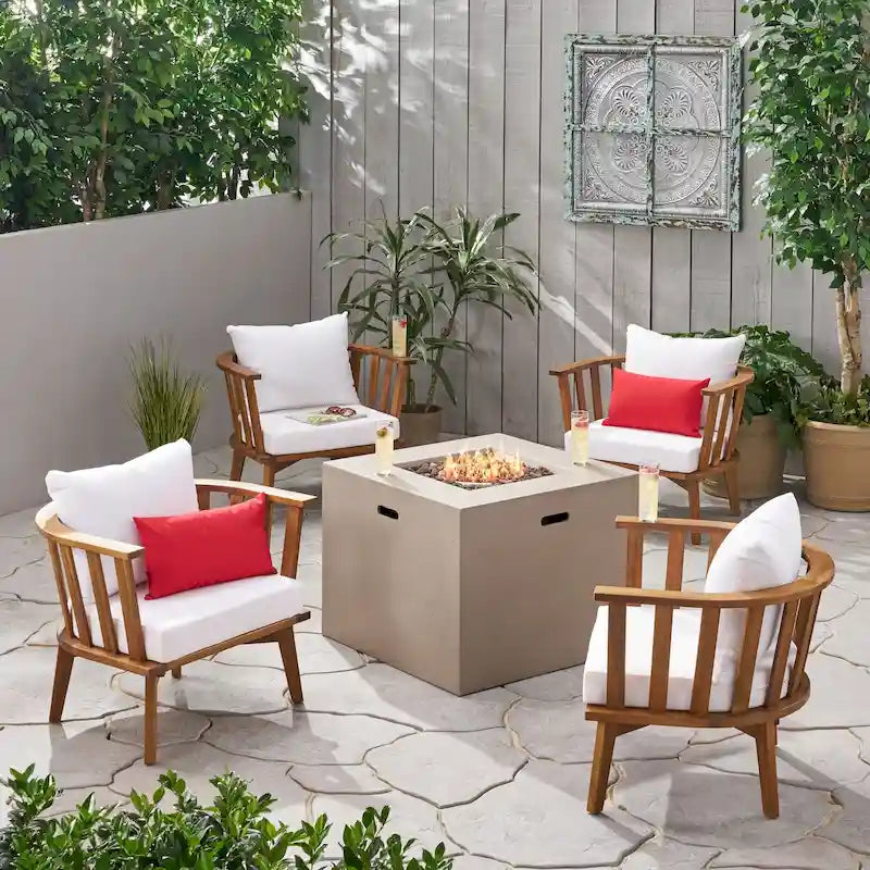 Ensemble de fauteuils club 4 places en bois d'acacia et foyer extérieur Ridgeview par Christopher Knight Home