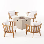 Ensemble de fauteuils club 4 places en bois d'acacia et foyer extérieur Ridgeview par Christopher Knight Home
