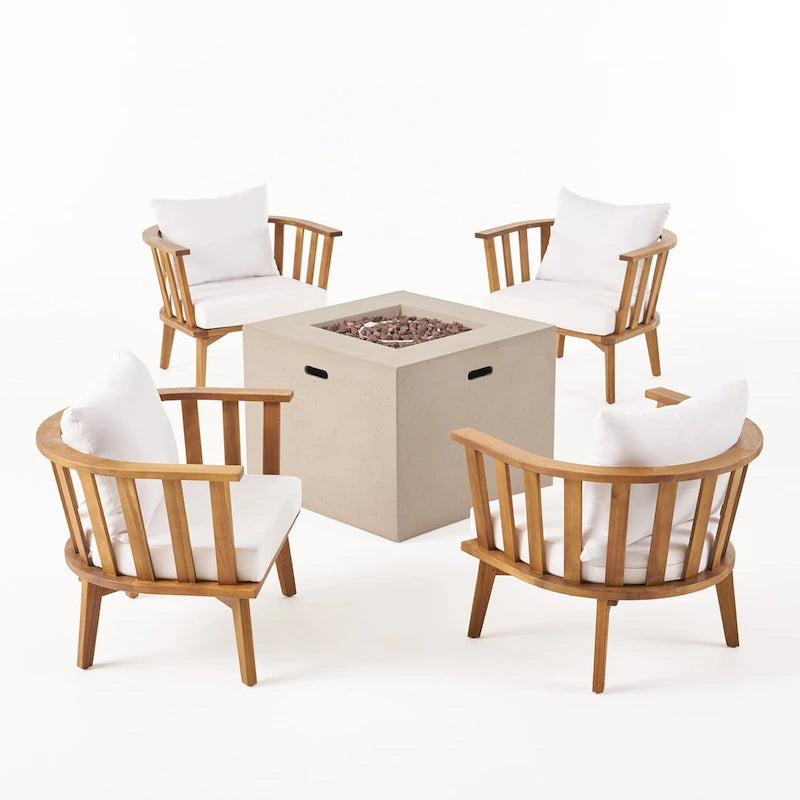 Ensemble de fauteuils club 4 places en bois d'acacia et foyer extérieur Ridgeview par Christopher Knight Home