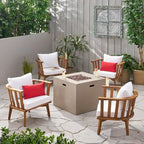 Ensemble de fauteuils club 4 places en bois d'acacia et foyer extérieur Ridgeview par Christopher Knight Home