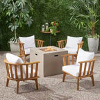 Ensemble de fauteuils club 4 places en bois d'acacia et foyer extérieur Ridgeview par Christopher Knight Home
