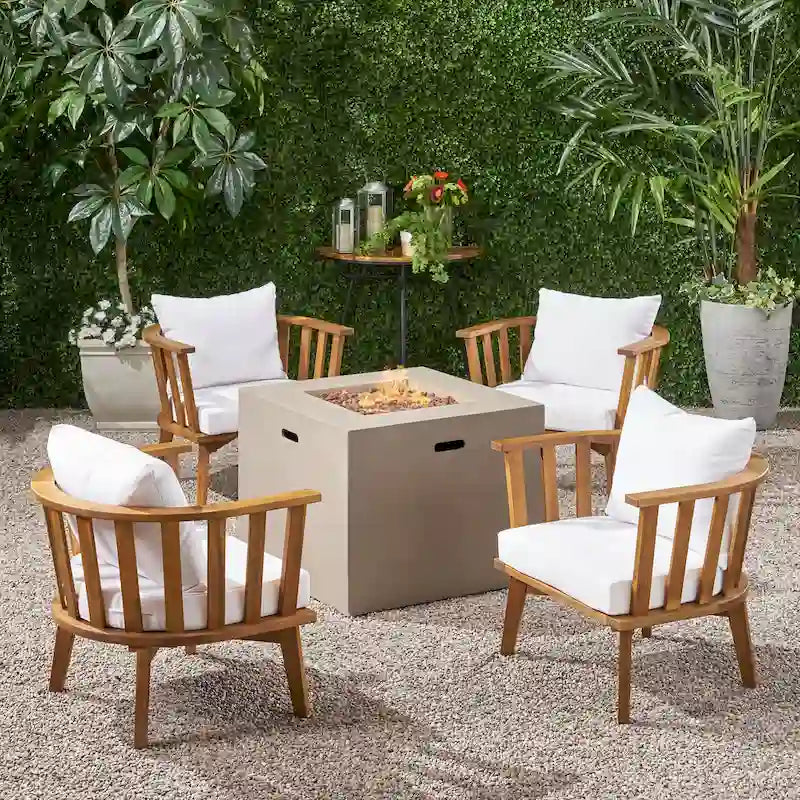 Ensemble de fauteuils club 4 places en bois d'acacia et foyer extérieur Ridgeview par Christopher Knight Home