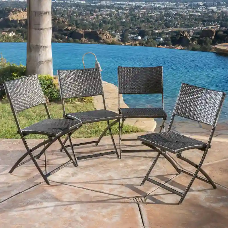 Chaises pliantes d'extérieur El Paso en osier marron (lot de 4) par Christopher Knight Home