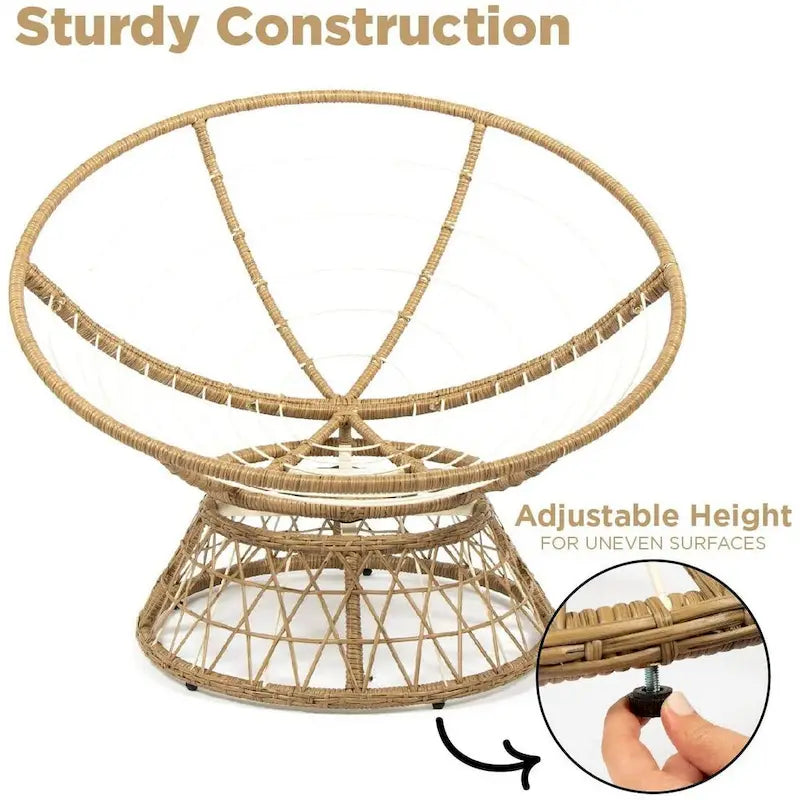 Fauteuil Papasan Milliard pivotant à 360 degrés (bois et beige)