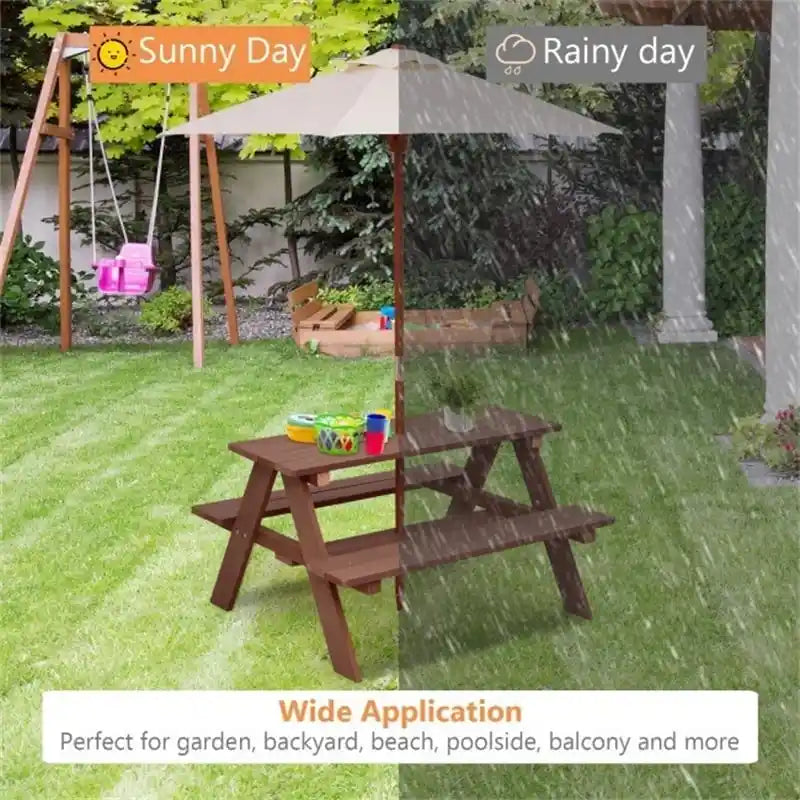 Table de pique-nique extérieure 4 places pour enfants avec banc et parasol