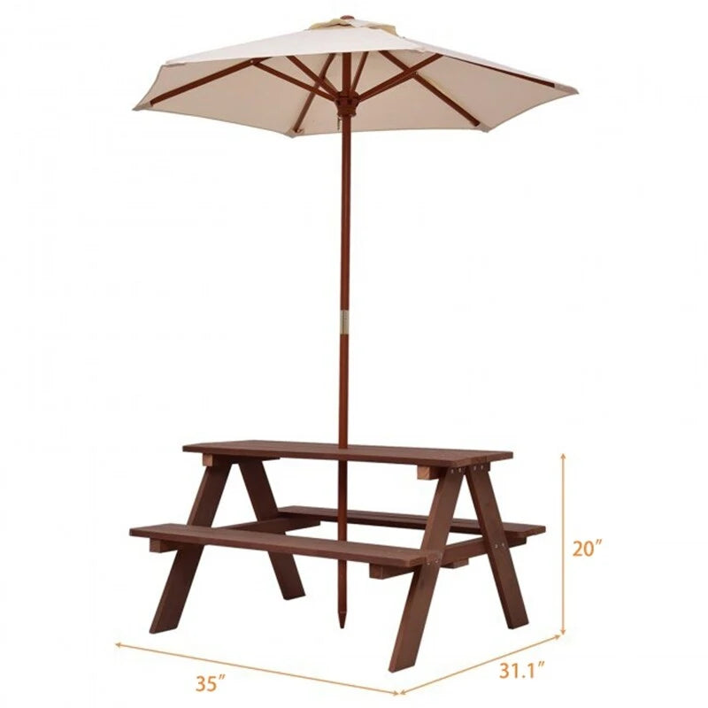 Table de pique-nique extérieure 4 places pour enfants avec banc et parasol