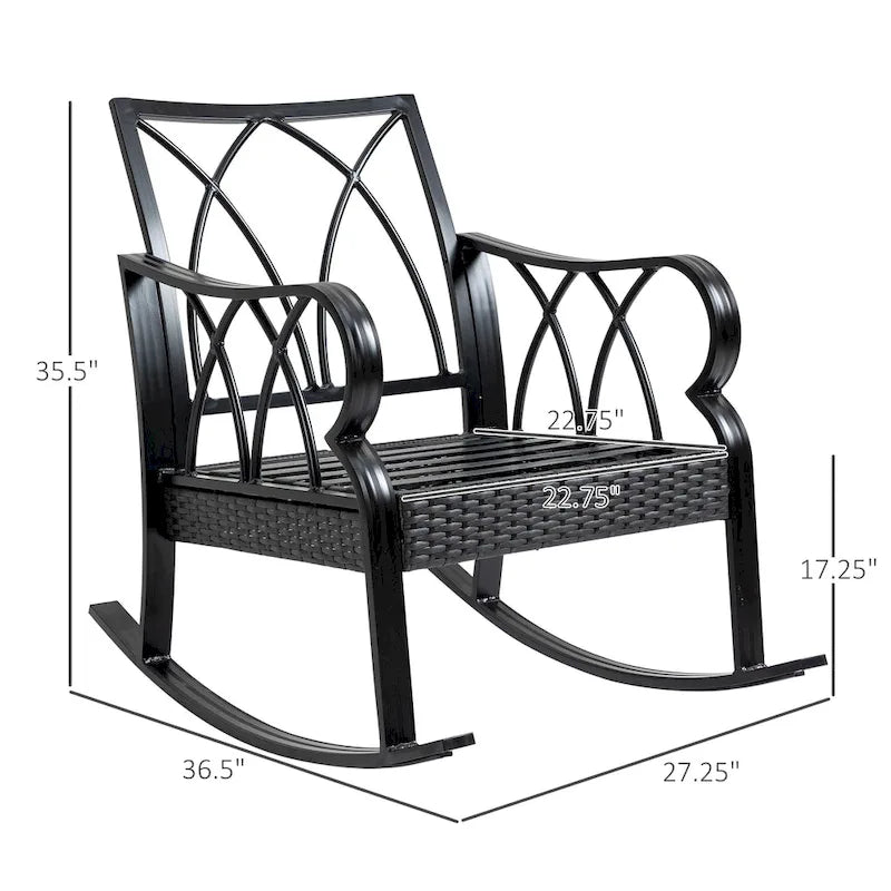 Fauteuil à bascule Outsunny en rotin tressé avec coussins rembourrés, structure en aluminium et accoudoirs, idéal pour le jardin, la terrasse et la cour, bleu.