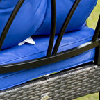 Fauteuil à bascule Outsunny en rotin tressé avec coussins rembourrés, structure en aluminium et accoudoirs, idéal pour le jardin, la terrasse et la cour, bleu.