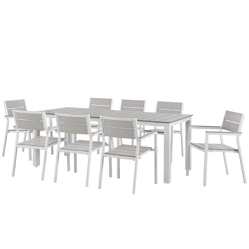 Ensemble de salle à manger d'extérieur Gilbert moderne gris clair et blanc, 9 pièces