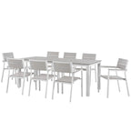 Ensemble de salle à manger d'extérieur Gilbert moderne gris clair et blanc, 9 pièces