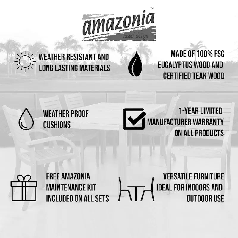 Ensemble de salle à manger d'extérieur 7 pièces en bois d'eucalyptus Amazonia Albany - 7 pièces