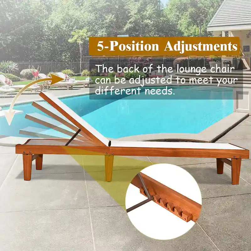 Chaise longue d'extérieur en bois avec dossier réglable