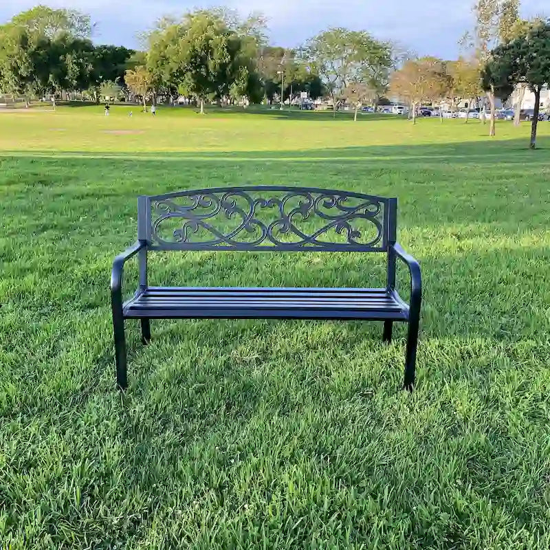 Banc de jardin en métal Lotus Home - 34 cm (H) x 50 cm (L) x 24 cm (P)