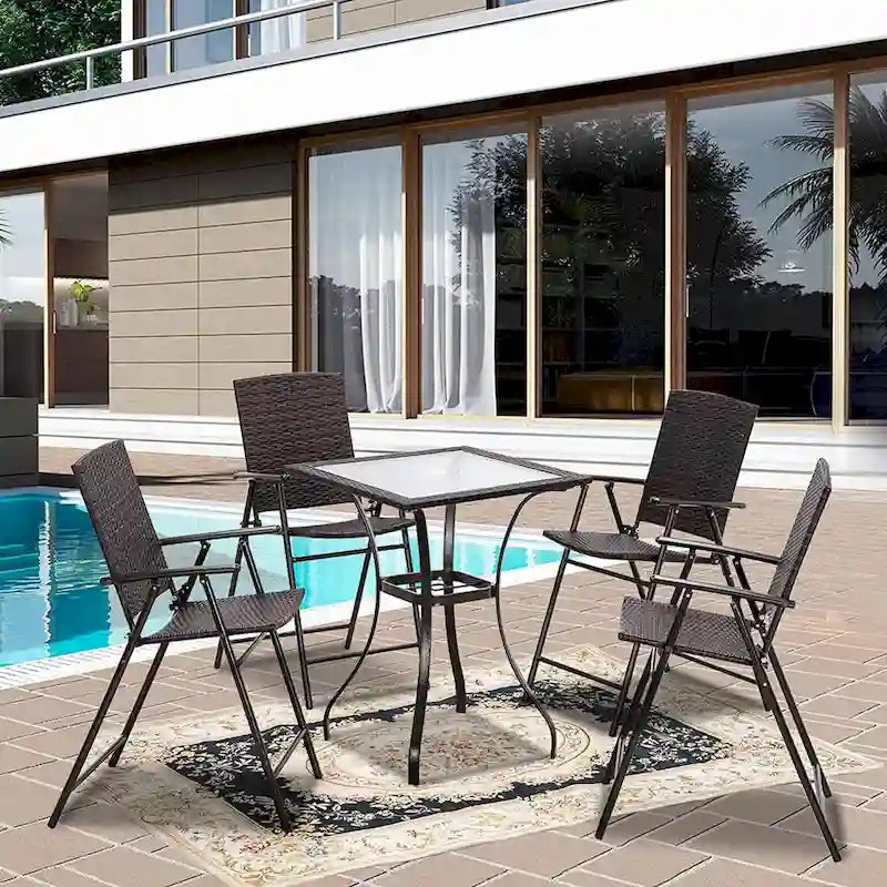 Ensemble repas de jardin en osier MCombo, 5 pièces : table et chaises pliantes en osier pour jardin, terrasse, patio et terrasse - Non disponible