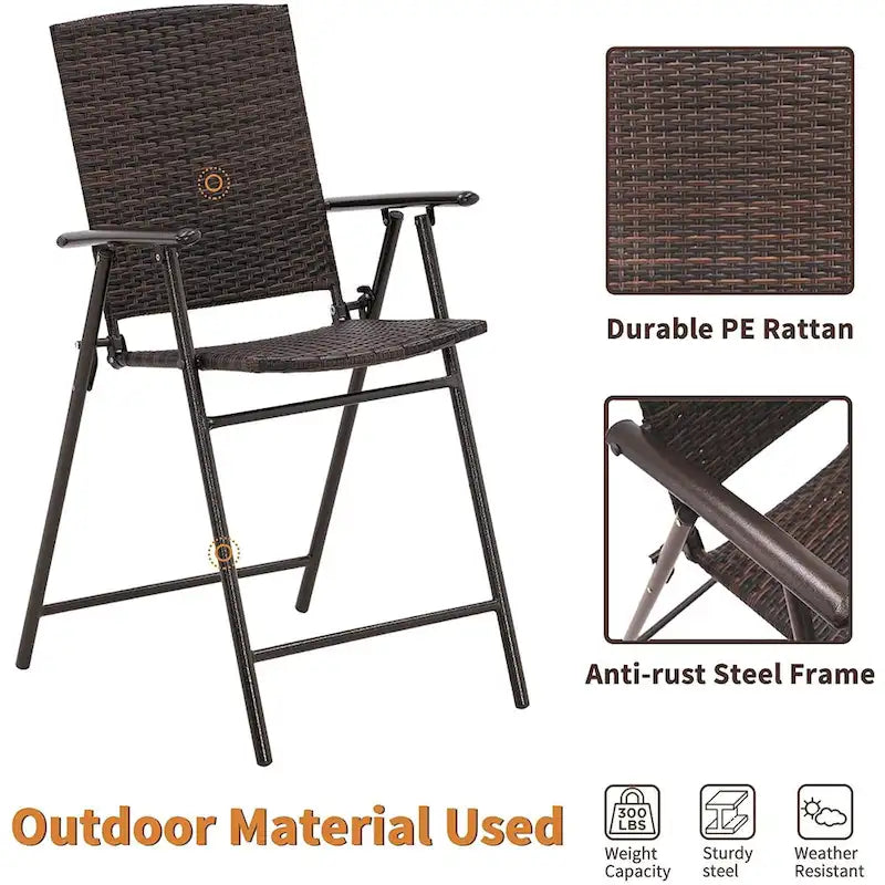 Ensemble repas de jardin en osier MCombo, 5 pièces : table et chaises pliantes en osier pour jardin, terrasse, patio et terrasse - Non disponible