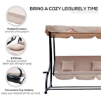 Banc suspendu d'extérieur autoportant 3 places Outsunny avec revêtement en tissu rembourré confortable et auvent inclus, beige