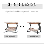 Banc suspendu d'extérieur autoportant 3 places Outsunny avec revêtement en tissu rembourré confortable et auvent inclus, beige