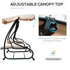 Banc suspendu d'extérieur autoportant 3 places Outsunny avec revêtement en tissu rembourré confortable et auvent inclus, beige