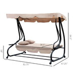 Banc suspendu d'extérieur autoportant 3 places Outsunny avec revêtement en tissu rembourré confortable et auvent inclus, beige