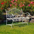 Banc de jardin en fer forgé Stephania, couleur blanc antique