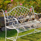 Banc de jardin en fer forgé Stephania, couleur blanc antique
